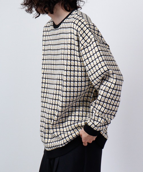 【セール】ルーズシルエットジャガードニットソー総柄トリムクルーネック(ニット/セーター)|ATELANE(アテレーン) 【セール】ルーズシルエットジャガードニットソー総柄トリムクルーネック(ニット/セーター)|ATELANE(アテレーン)