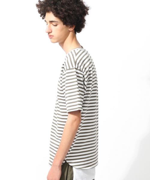 MONKEY TIME（モンキータイム）の「＜monkey time＞ サイドボタン ボーダーカットソー◆（Tシャツ/カットソー・メンズ・ブラック/オリーブ・X-LARGE/MEDIUM/LARGE/SMALL）」の7枚目の写真