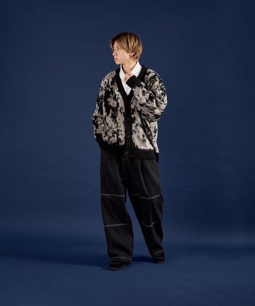 Adoon plain(アドーンプレーン)の「マーブルパターンジャガードカーディガン(カーディガン/ボレロ・メンズ・ブラック/アイボリー/ダークグリーン・LARGE/MEDIUM)」の10枚目の写真