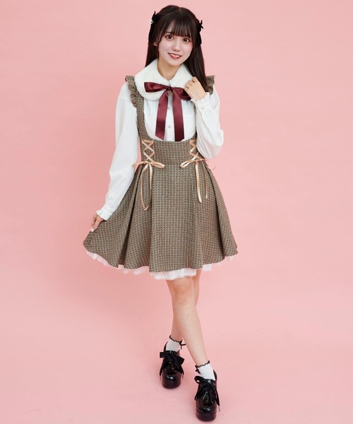 Secret Honey(シークレットハニー)の「ポンポン付ツイードバッスルジャンパードレス(ワンピース・レディース・ブラック/グレー/ブラウン・MEDIUM)」の13枚目の写真