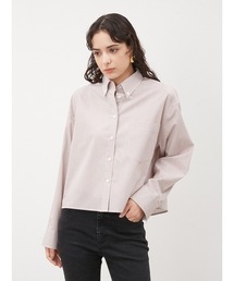 釦ダウンラウンドヘム短丈シャツ