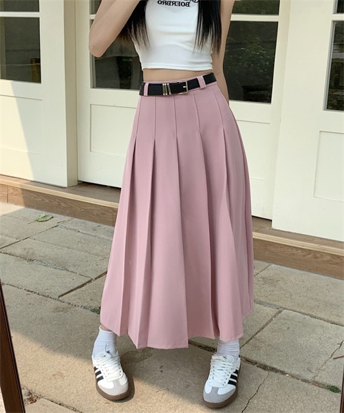 Dream garden(ドリームガーデン)の「フロントタックプリーツスカート ベルト付け2点セット(スカート・レディース・ブラック/パープル/グレー/ピンク・S/M/L/XL/2XL)」の4枚目の写真