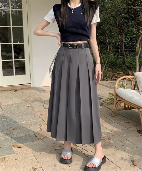 Dream garden(ドリームガーデン)の「フロントタックプリーツスカート ベルト付け2点セット(スカート・レディース・ブラック/パープル/グレー/ピンク・S/M/L/XL/2XL)」の19枚目の写真