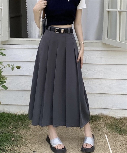 Dream garden(ドリームガーデン)の「フロントタックプリーツスカート ベルト付け2点セット(スカート・レディース・ブラック/パープル/グレー/ピンク・S/M/L/XL/2XL)」の21枚目の写真