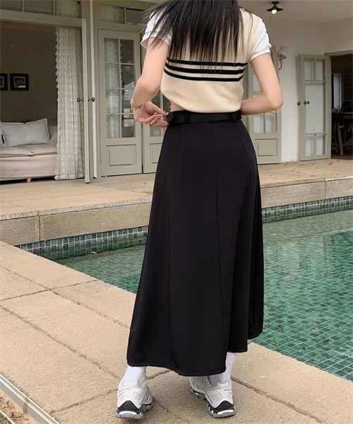 Dream garden(ドリームガーデン)の「フロントタックプリーツスカート ベルト付け2点セット(スカート・レディース・ブラック/パープル/グレー/ピンク・S/M/L/XL/2XL)」の16枚目の写真