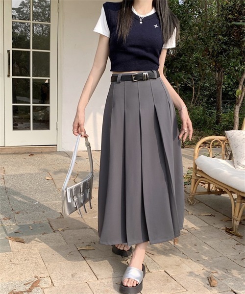 Dream garden(ドリームガーデン)の「フロントタックプリーツスカート ベルト付け2点セット(スカート・レディース・ブラック/パープル/グレー/ピンク・S/M/L/XL/2XL)」の20枚目の写真