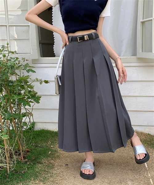 Dream garden(ドリームガーデン)の「フロントタックプリーツスカート ベルト付け2点セット(スカート・レディース・ブラック/パープル/グレー/ピンク・S/M/L/XL/2XL)」の22枚目の写真