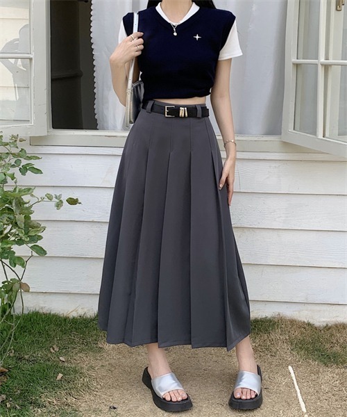 Dream garden(ドリームガーデン)の「フロントタックプリーツスカート ベルト付け2点セット(スカート・レディース・ブラック/パープル/グレー/ピンク・S/M/L/XL/2XL)」の18枚目の写真