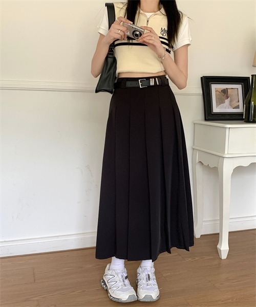 Dream garden(ドリームガーデン)の「フロントタックプリーツスカート ベルト付け2点セット(スカート・レディース・ブラック/パープル/グレー/ピンク・S/M/L/XL/2XL)」の9枚目の写真