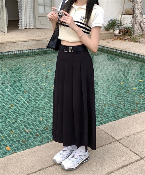 Dream garden(ドリームガーデン)の「フロントタックプリーツスカート ベルト付け2点セット(スカート・レディース・ブラック/パープル/グレー/ピンク・S/M/L/XL/2XL)」の15枚目の写真