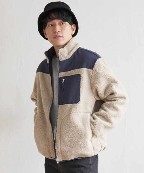 ikka（イッカ）の「【2WAY】リバーシブル切り替えボアブルゾン（ブルゾン・メンズ・チャコールグレー/ホワイト/ベージュ・L/M/S/XL）」の4枚目の写真