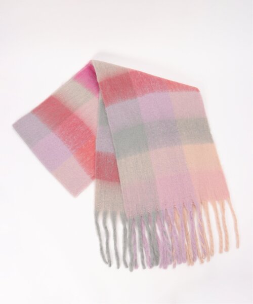 VENCEEXCHANGE(ヴァンスエクスチェンジ)の「マルチカラーチェックビッグストール(ストール/ショール・レディース・ピンク/オレンジ/ブラック/グリーン・FREE)」の3枚目の写真