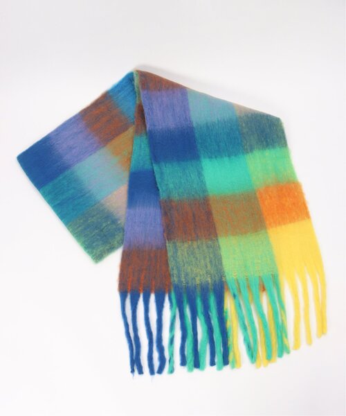 VENCEEXCHANGE(ヴァンスエクスチェンジ)の「マルチカラーチェックビッグストール(ストール/ショール・レディース・ピンク/オレンジ/ブラック/グリーン・FREE)」の2枚目の写真