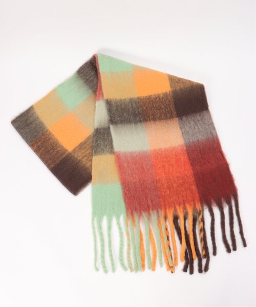 VENCEEXCHANGE(ヴァンスエクスチェンジ)の「マルチカラーチェックビッグストール(ストール/ショール・レディース・ピンク/オレンジ/ブラック/グリーン・FREE)」の5枚目の写真