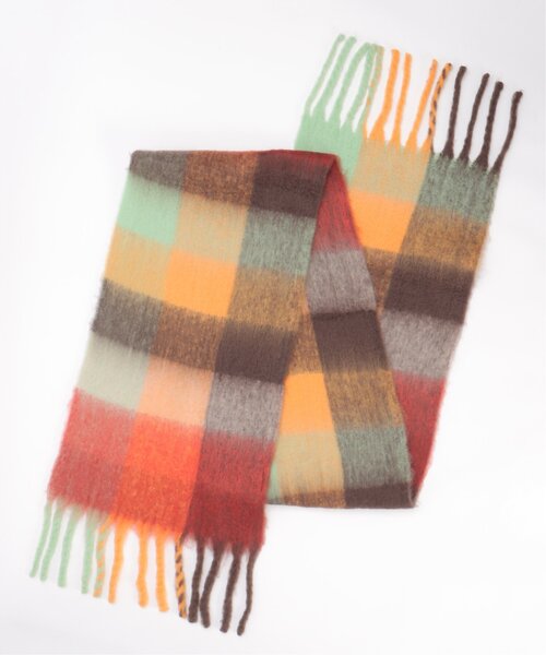 VENCEEXCHANGE(ヴァンスエクスチェンジ)の「マルチカラーチェックビッグストール(ストール/ショール・レディース・ピンク/オレンジ/ブラック/グリーン・FREE)」の6枚目の写真