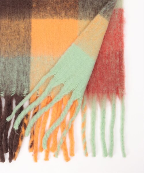 VENCEEXCHANGE(ヴァンスエクスチェンジ)の「マルチカラーチェックビッグストール(ストール/ショール・レディース・ピンク/オレンジ/ブラック/グリーン・FREE)」の7枚目の写真