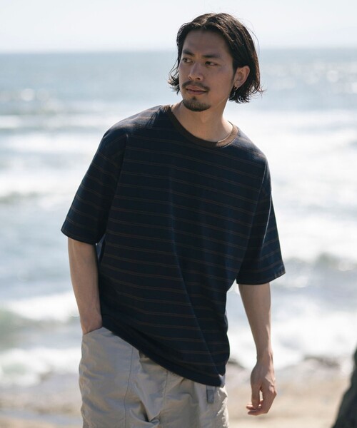 B:MING by BEAMS(ビーミングバイビームス)の「B:MING by BEAMS / ビッグシルエット クルーネック ボーダー Tシャツ「抗菌防臭」(Tシャツ/カットソー・メンズ・オフホワイト/ネイビー・MEDIUM/X-LARGE/LARGE/SMALL)」の2枚目の写真