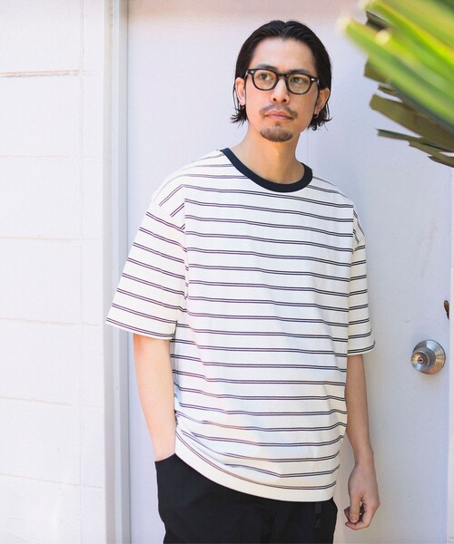 B:MING by BEAMS(ビーミングバイビームス)の「B:MING by BEAMS / ビッグシルエット クルーネック ボーダー Tシャツ「抗菌防臭」(Tシャツ/カットソー・メンズ・オフホワイト/ネイビー・MEDIUM/X-LARGE/LARGE/SMALL)」の5枚目の写真