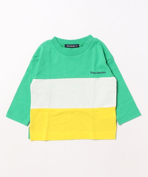 Moujonjon(ムージョンジョン)の「切替長袖Tシャツ(Tシャツ/カットソー・キッズ・ネイビー/グリーン・130/90/110/80/140/100/120)」の1枚目の写真