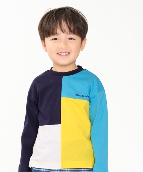Moujonjon(ムージョンジョン)の「切替長袖Tシャツ(Tシャツ/カットソー・キッズ・ネイビー/グリーン・130/90/110/80/140/100/120)」の2枚目の写真