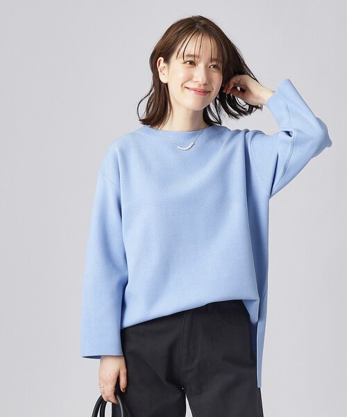 SHOO・LA・RUE（シューラルー）の「◆【洗える】スリット入り 前後差 ボックスシルエット ニット（ニット/セーター・レディース・オレンジ系/グリーン系3/アイボリー系2/ブルー系その他4/ブルー/オフホワイト・00）」の5枚目の写真