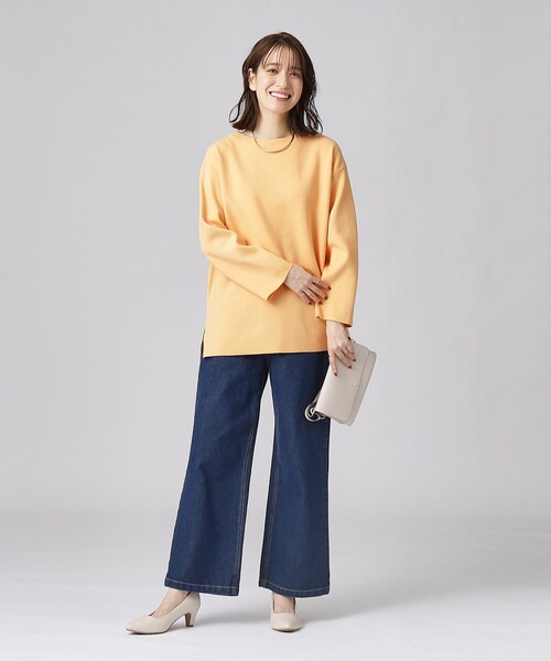 SHOO・LA・RUE（シューラルー）の「◆【洗える】スリット入り 前後差 ボックスシルエット ニット（ニット/セーター・レディース・オレンジ系/グリーン系3/アイボリー系2/ブルー系その他4/ブルー/オフホワイト・00）」の22枚目の写真