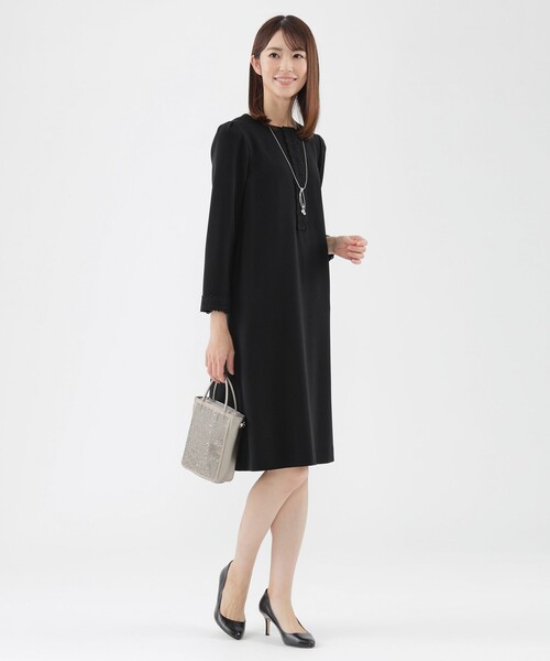 TRANS WORK（トランスワーク）の「【L】【ウォッシャブル】ダブルクロスレースコンビサックドレス（ワンピース・レディース・ブラック/ネイビー・44/46）」の9枚目の写真