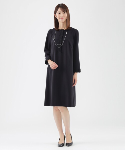 TRANS WORK（トランスワーク）の「【L】【ウォッシャブル】ダブルクロスレースコンビサックドレス（ワンピース・レディース・ブラック/ネイビー・44/46）」の11枚目の写真