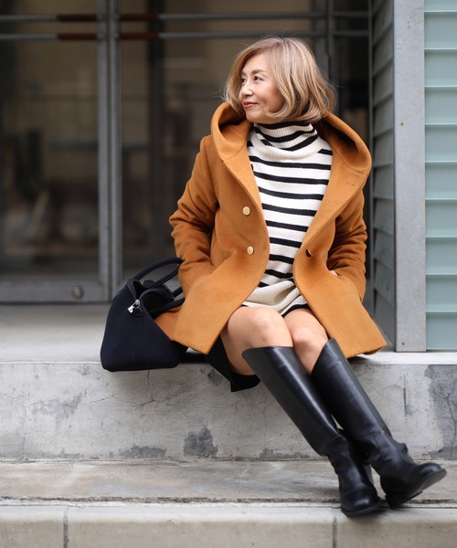 Ehre style(エーレスタイル)の「Reiko×Ehre style 2023特別コラボ 誰でも小顔立体フードカラーReikoコート(ピーコート・レディース・ブラック/ダークグリーン系/ホワイト/キャメル/グレー・FREE/L/M)」の19枚目の写真