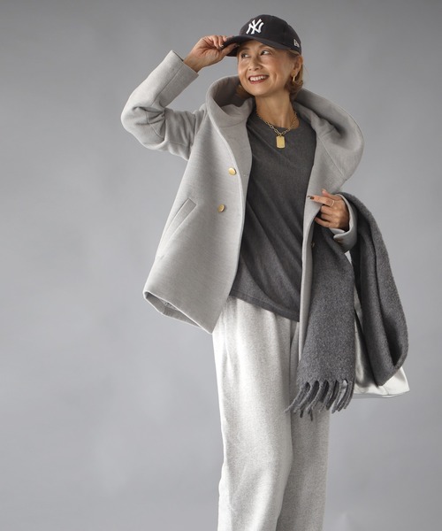 Ehre style(エーレスタイル)の「Reiko×Ehre style 2023特別コラボ 誰でも小顔立体フードカラーReikoコート(ピーコート・レディース・ブラック/ダークグリーン系/ホワイト/キャメル/グレー・FREE/L/M)」の21枚目の写真