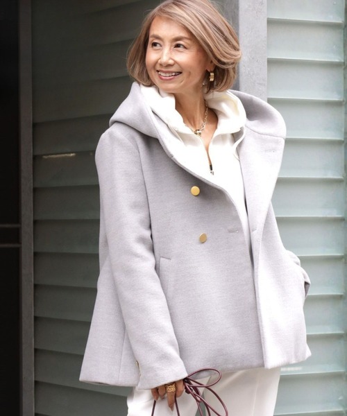 Ehre style(エーレスタイル)の「Reiko×Ehre style 2023特別コラボ 誰でも小顔立体フードカラーReikoコート(ピーコート・レディース・ブラック/ダークグリーン系/ホワイト/キャメル/グレー・FREE/L/M)」の9枚目の写真