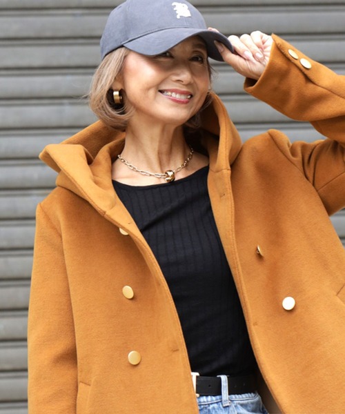 Ehre style(エーレスタイル)の「Reiko×Ehre style 2023特別コラボ 誰でも小顔立体フードカラーReikoコート(ピーコート・レディース・ブラック/ダークグリーン系/ホワイト/キャメル/グレー・FREE/L/M)」の8枚目の写真