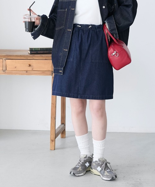 BONLECILL(ボンルシール)の「ウエストドロストデニムワークミニスカート(デニムスカート・レディース・ブラック/ブルー系1/ネイビー・FREE)」の14枚目の写真