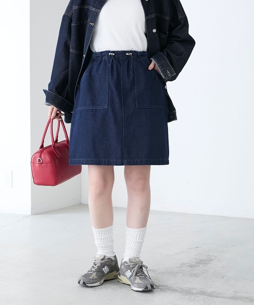 BONLECILL(ボンルシール)の「ウエストドロストデニムワークミニスカート(デニムスカート・レディース・ブラック/ブルー系1/ネイビー・FREE)」の15枚目の写真
