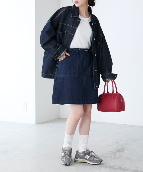 BONLECILL(ボンルシール)の「ウエストドロストデニムワークミニスカート(デニムスカート・レディース・ブラック/ブルー系1/ネイビー・FREE)」の18枚目の写真