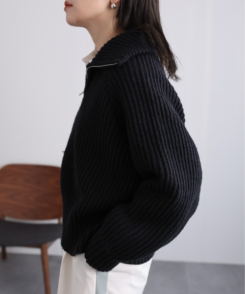 ap retro(アプレトロ)の「ハーフジップニットプルオーバー(ニット/セーター・レディース・ブラック/グレー/ベージュ・FREE)」の9枚目の写真