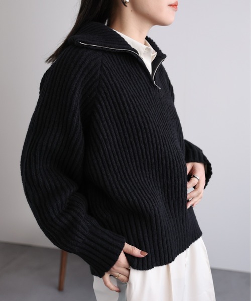 ap retro(アプレトロ)の「ハーフジップニットプルオーバー(ニット/セーター・レディース・ブラック/グレー/ベージュ・FREE)」の12枚目の写真