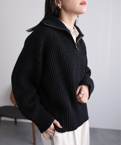 ap retro(アプレトロ)の「ハーフジップニットプルオーバー(ニット/セーター・レディース・ブラック/グレー/ベージュ・FREE)」の13枚目の写真