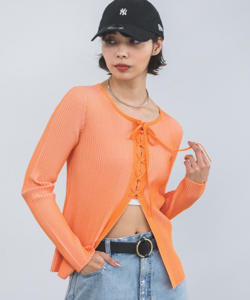 FACCIES 赤 レースアップ ニットセーター FACCIES 赤 レース