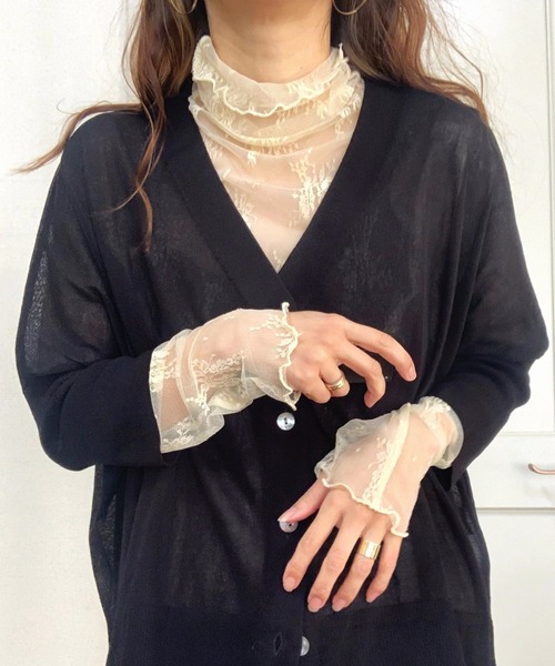 Q(キュー)の「シアーレースタートル(Tシャツ/カットソー・レディース・アイボリー/サックスブルー/ブラック・MEDIUM)」の2枚目の写真