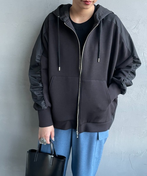JEANS FACTORY Clothes（ジーンズファクトリークローズ）の「[Jeans Factory Clothes/ジーンズファクトリークローズ] 異素材切り替え ボンディングパーカー（その他アウター・レディース・オフホワイト/ブラック/ネイビー・F）」の16枚目の写真