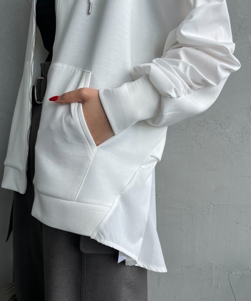 JEANS FACTORY Clothes（ジーンズファクトリークローズ）の「[Jeans Factory Clothes/ジーンズファクトリークローズ] 異素材切り替え ボンディングパーカー（その他アウター・レディース・オフホワイト/ブラック/ネイビー・F）」の14枚目の写真