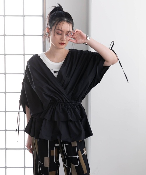 Liten レイヤードフリルブラウス(Black)