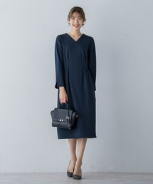 【大HIT定番】ハイストレッチジョーゼット長袖ワンピース ≪手洗い可能 / セットアップ対応≫