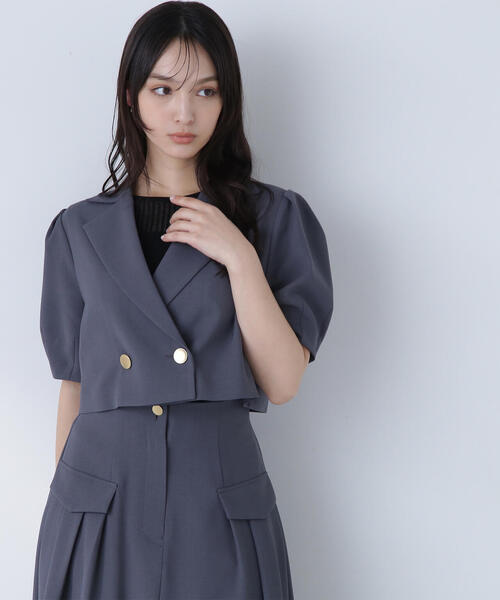 NATURAL BEAUTY BASIC(ナチュラルビューティーベーシック)の「◇SETUP クロップドジャケット(テーラードジャケット・レディース・チャコールグレー/ベージュ・FREE)」の4枚目の写真