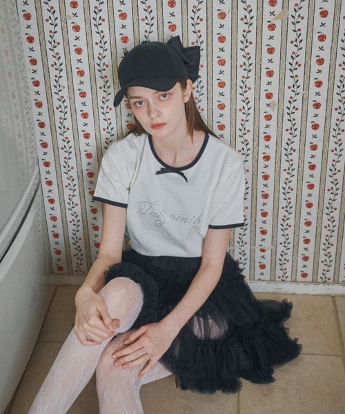 ロゴ刺繍リボンコットンTシャツ（Tシャツ/カットソー）｜Lovilyn