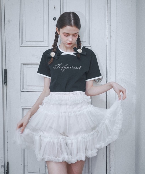 ロゴ刺繍リボンコットンTシャツ（Tシャツ/カットソー）｜Lovilyn