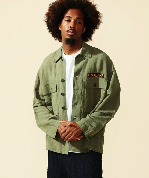 ※ALPHA（アルファ）の「ユーティリティリネンシャツ 長袖（シャツ/ブラウス・メンズ・ベージュ系その他/ブラック/オリーブ・MEDIUM/LARGE/X-LARGE）」の3枚目の写真