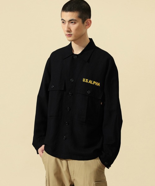 ※ALPHA（アルファ）の「ユーティリティリネンシャツ 長袖（シャツ/ブラウス・メンズ・ベージュ系その他/ブラック/オリーブ・MEDIUM/LARGE/X-LARGE）」の8枚目の写真