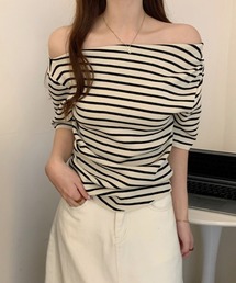 ECLIN | オフショル半袖ボーダーカットソー(Tシャツ/カットソー)